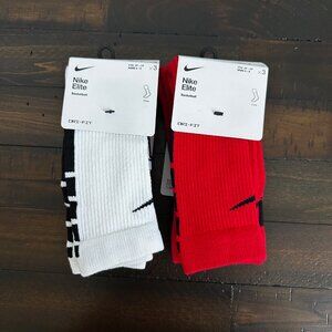 Nike Elite Dri-Fit Socks 2 Packs of 3 White and Red Crew Socks NEW